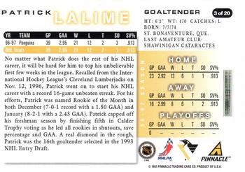 1997-98 Score Pittsburgh Penguins #3 Patrick Lalime Back