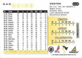 1997-98 Score Pittsburgh Penguins #14 Dan Quinn Back
