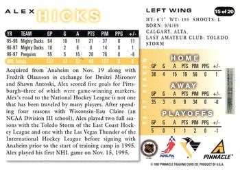 1997-98 Score Pittsburgh Penguins #15 Alex Hicks Back