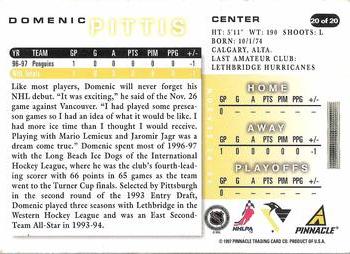 1997-98 Score Pittsburgh Penguins #20 Domenic Pittis Back