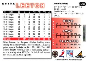 1997-98 Score New York Rangers #2 Brian Leetch Back