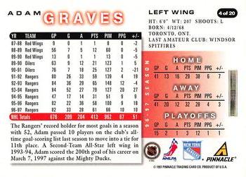 1997-98 Score New York Rangers #4 Adam Graves Back