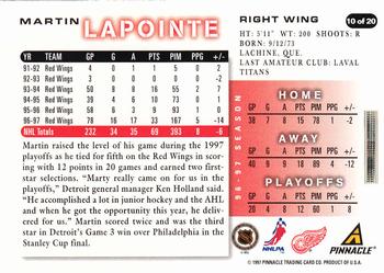 1997-98 Score Detroit Red Wings #10 Martin Lapointe Back