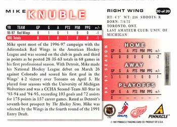 1997-98 Score Detroit Red Wings #20 Mike Knuble Back