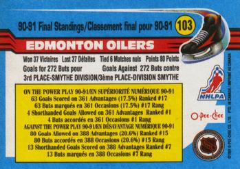 1991-92 O-Pee-Chee #103 Edmonton Oilers Back