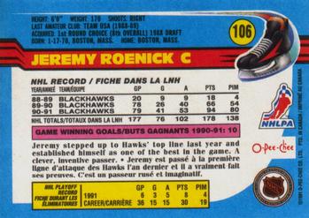 1991-92 O-Pee-Chee #106 Jeremy Roenick Back
