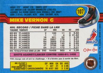 1991-92 O-Pee-Chee #107 Mike Vernon Back