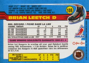 1991-92 O-Pee-Chee #108 Brian Leetch Back