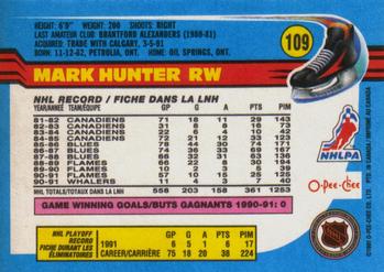 1991-92 O-Pee-Chee #109 Mark Hunter Back