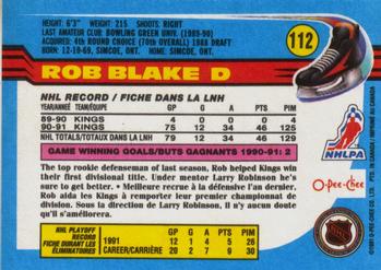1991-92 O-Pee-Chee #112 Rob Blake Back