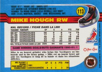 1991-92 O-Pee-Chee #113 Mike Hough Back