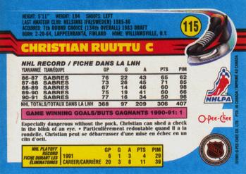 1991-92 O-Pee-Chee #115 Christian Ruuttu Back
