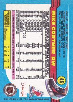1991-92 O-Pee-Chee #46 Mike Gartner Back