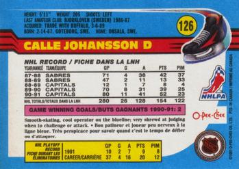 1991-92 O-Pee-Chee #126 Calle Johansson Back