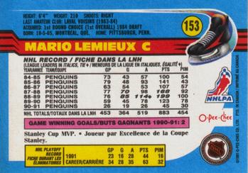 1991-92 O-Pee-Chee #153 Mario Lemieux Back