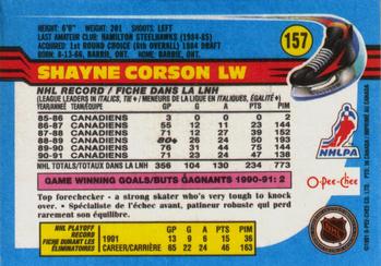 1991-92 O-Pee-Chee #157 Shayne Corson Back