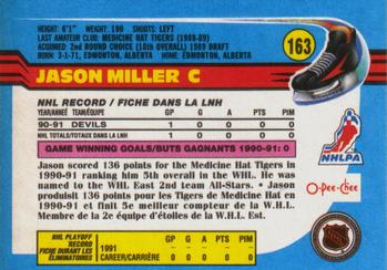 1991-92 O-Pee-Chee #163 Jason Miller Back