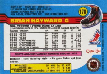 1991-92 O-Pee-Chee #178 Brian Hayward Back
