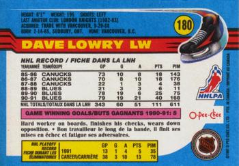 1991-92 O-Pee-Chee #180 Dave Lowry Back