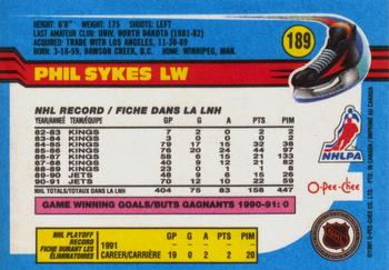 1991-92 O-Pee-Chee #189 Phil Sykes Back