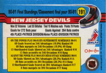 1991-92 O-Pee-Chee #191 New Jersey Devils Back