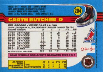 1991-92 O-Pee-Chee #204 Garth Butcher Back