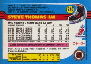 1991-92 O-Pee-Chee #210 Steve Thomas Back