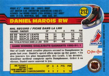 1991-92 O-Pee-Chee #212 Daniel Marois Back