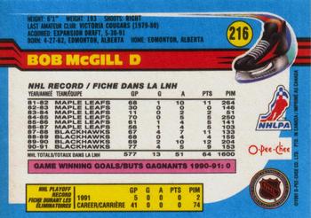 1991-92 O-Pee-Chee #216 Bob McGill Back