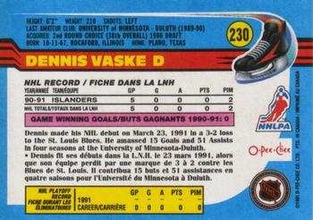 1991-92 O-Pee-Chee #230 Dennis Vaske Back
