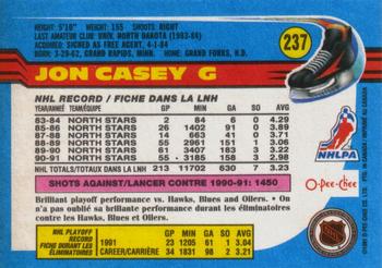 1991-92 O-Pee-Chee #237 Jon Casey Back