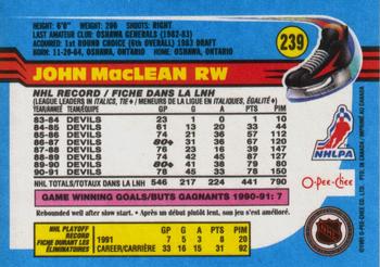 1991-92 O-Pee-Chee #239 John MacLean Back