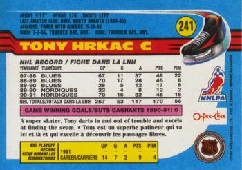 1991-92 O-Pee-Chee #241 Tony Hrkac Back