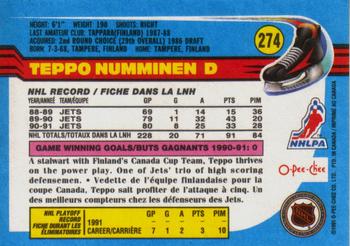 1991-92 O-Pee-Chee #274 Teppo Numminen Back