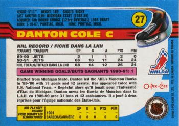 1991-92 O-Pee-Chee #27 Danton Cole Back
