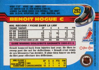 1991-92 O-Pee-Chee #292 Benoit Hogue Back
