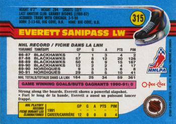 1991-92 O-Pee-Chee #315 Everett Sanipass Back