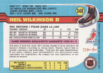 1991-92 O-Pee-Chee #348 Neil Wilkinson Back