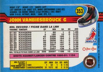 1991-92 O-Pee-Chee #353 John Vanbiesbrouck Back