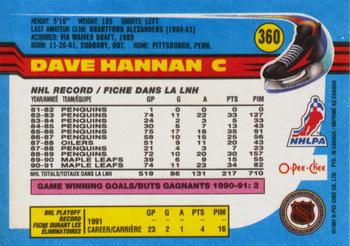 1991-92 O-Pee-Chee #360 Dave Hannan Back