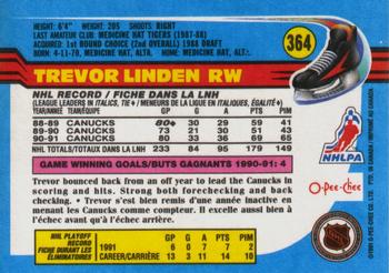 1991-92 O-Pee-Chee #364 Trevor Linden Back