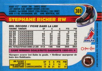 1991-92 O-Pee-Chee #369 Stephane Richer Back