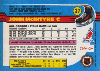 1991-92 O-Pee-Chee #37 John McIntyre Back