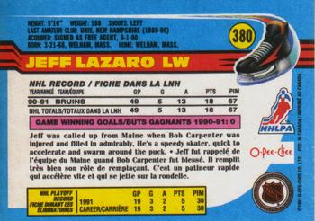 1991-92 O-Pee-Chee #380 Jeff Lazaro Back