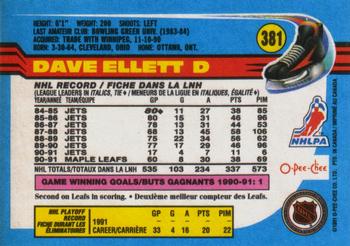 1991-92 O-Pee-Chee #381 Dave Ellett Back