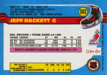 1991-92 O-Pee-Chee #382 Jeff Hackett Back