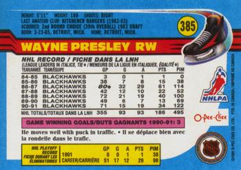 1991-92 O-Pee-Chee #385 Wayne Presley Back