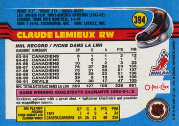 1991-92 O-Pee-Chee #394 Claude Lemieux Back