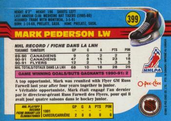 1991-92 O-Pee-Chee #399 Mark Pederson Back