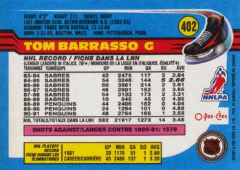 1991-92 O-Pee-Chee #402 Tom Barrasso Back